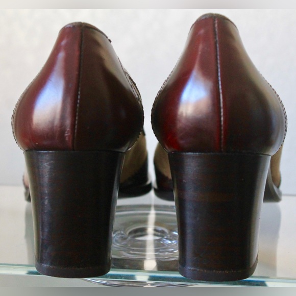 COLE HAAN STUDIO HEEL LOAFER 8 1/2 AA VINTAGE SPECTATOR MADE IN ITALY WINE TAUPE - Picture 3 of 9